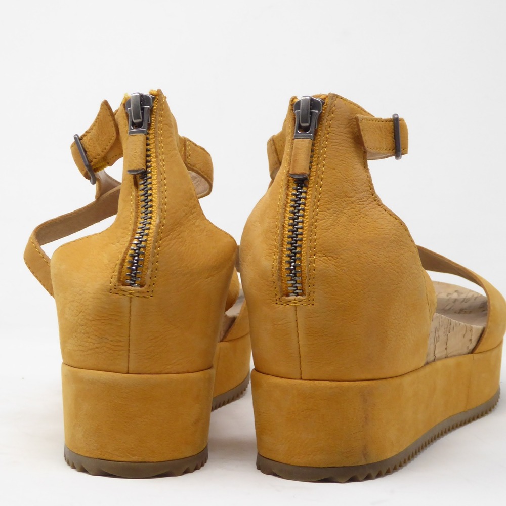 Eileen Fisher Emmy Womens Platform Sandals Yellow Leather Cork Wedge 10 - Picture 6 of 9